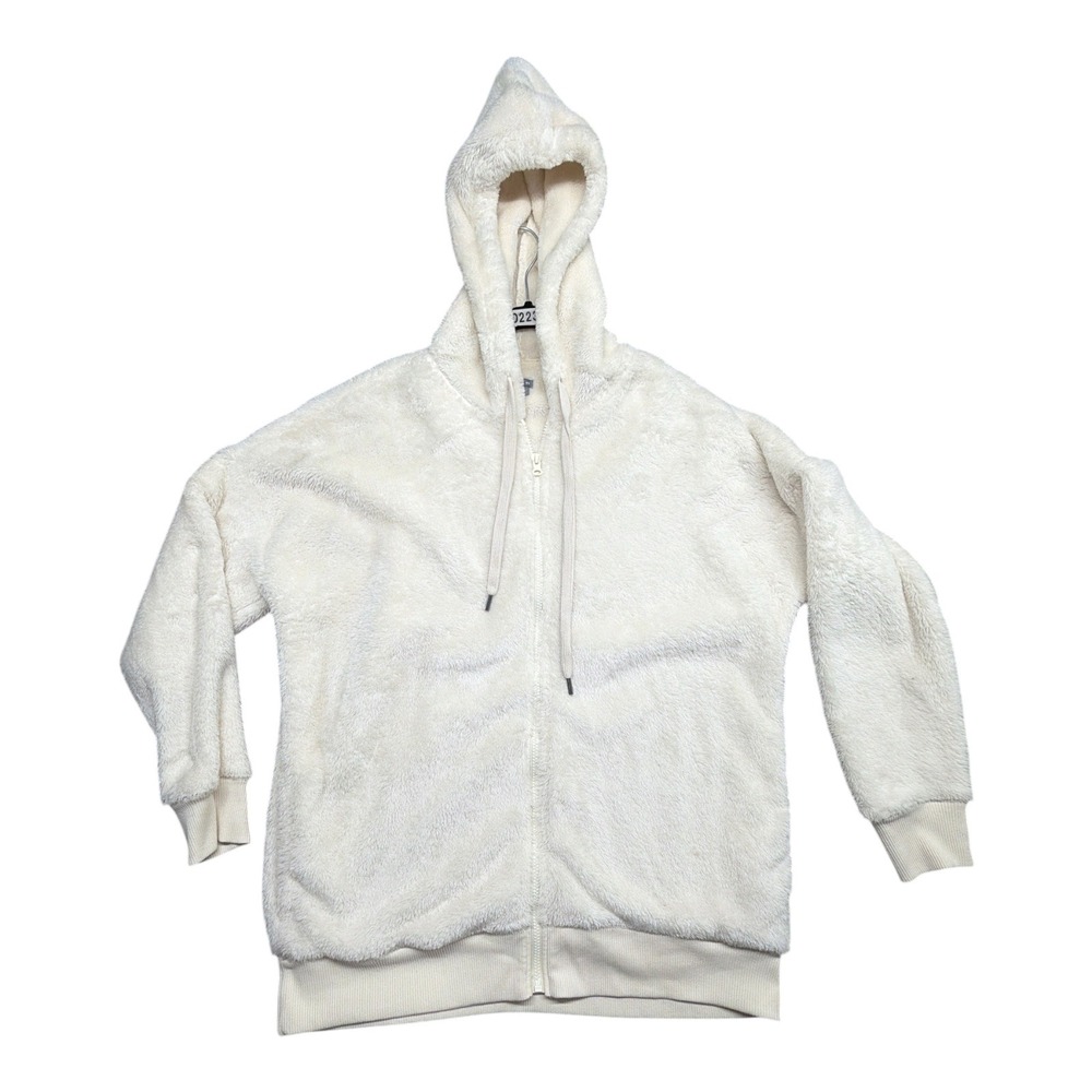 Aerie Women Cream Sherpa Fuzzy Plush Fleece Zip Up Hoodie Jacket Sz M oversized